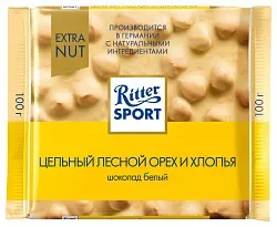 Шоколад РИТТЕР СПОРТ Экстранат белый орех рисовые хлопья 100г