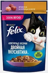 Корм для кошек ФЕЛИКС Двойная вкуснятина с ягненком и курицей в желе 75г