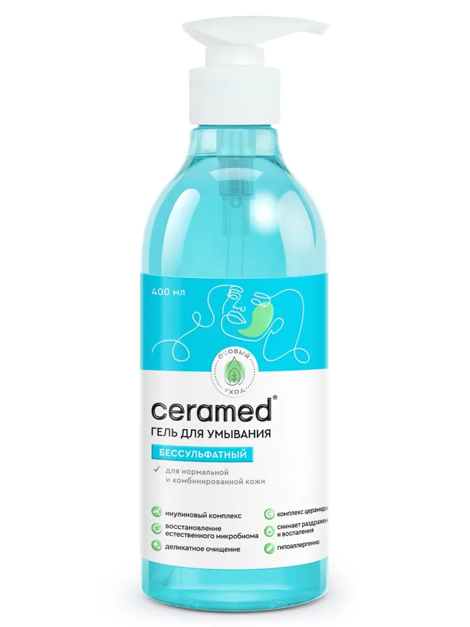 Гель для умывания Ceramed Бессульфатный, для нормальной и комбинированной кожи, 400мл