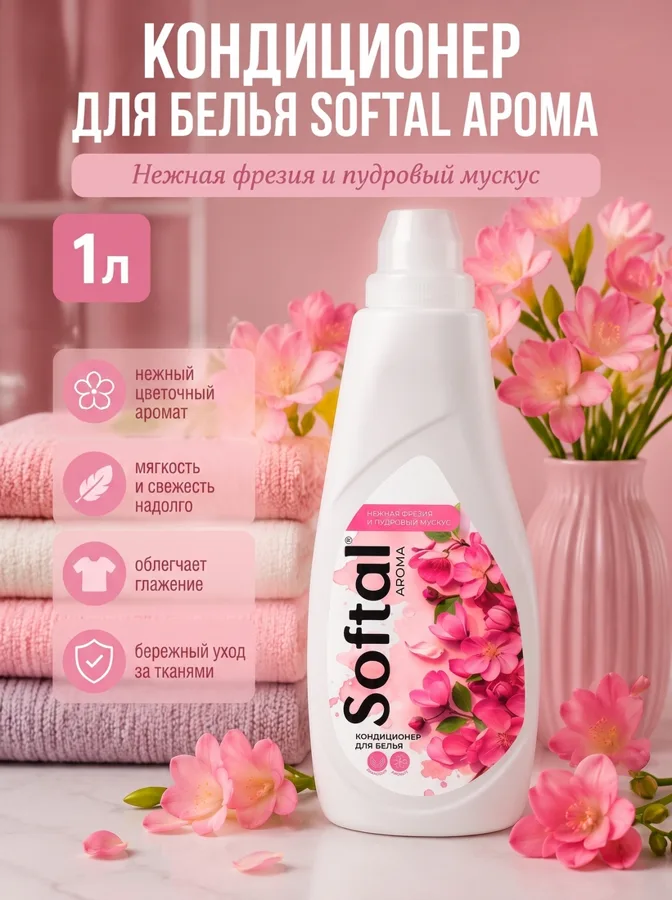 Кондиционер для белья Softal Арома Нежная фрезия и пудровый мускус, 1л