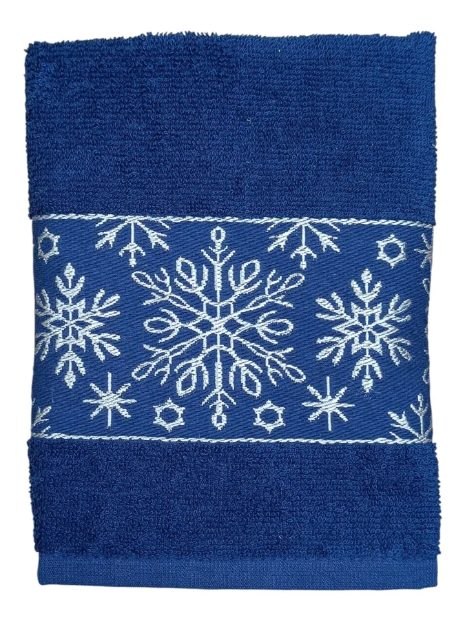 Полотенце новогоднее махровое F&H Снежинки, 35х60 см, синий