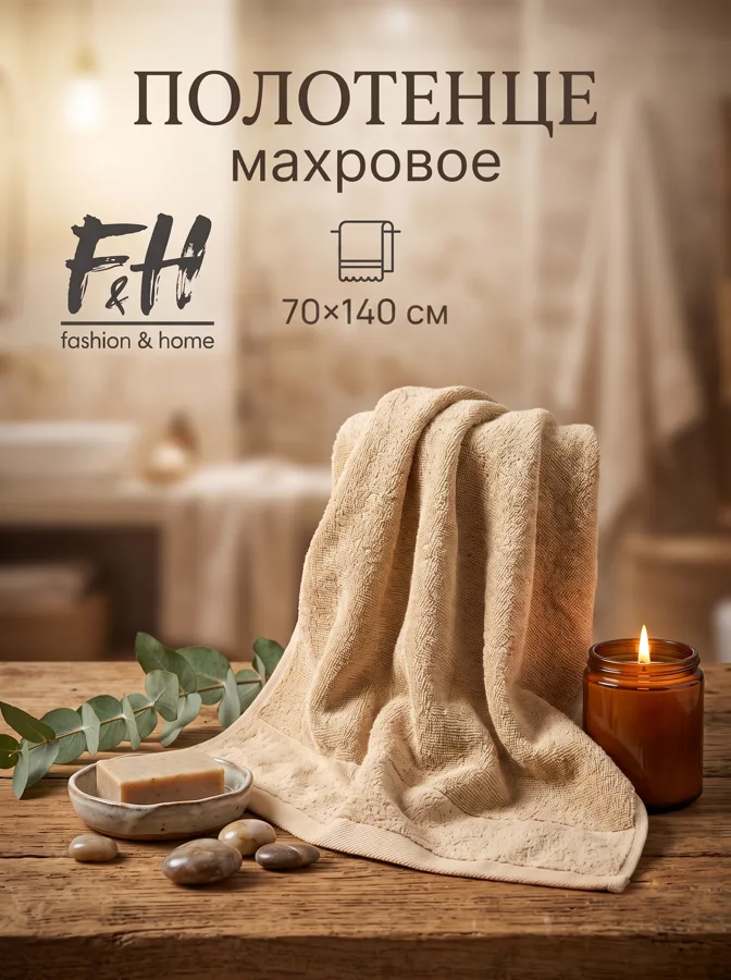 Полотенце махровое F&H Велюр, 70х140 см, бежевый