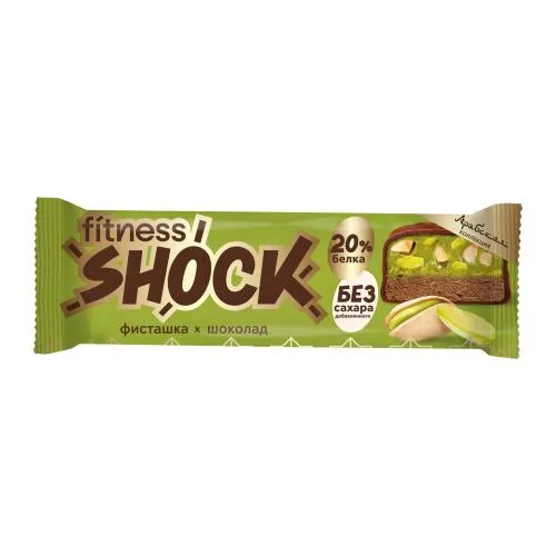 Протеиновый батончик глазированный со вкусом фисташка и шоколад Fitnesshock 50г