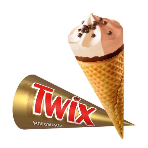 Мороженое Twix рожок двухслойный карамель рисовые шарики в молочном шоколаде 60г