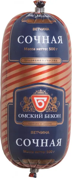 Ветчина Омский Бекон Сочная вареная и/о 500г/6
