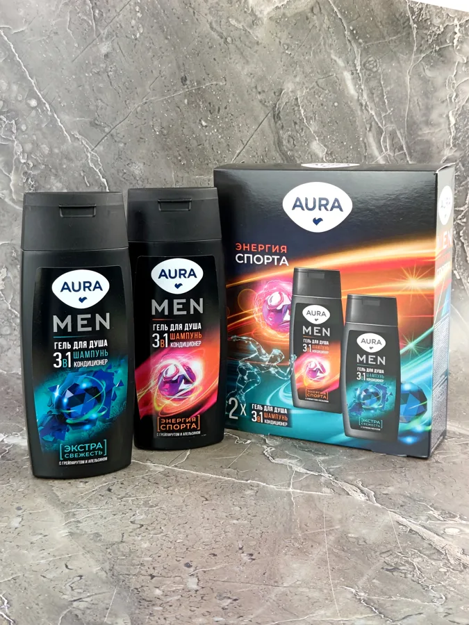 Набор подарочный Aura men Энергия спорта: гель для душа 3в1 250мл - 2 шт