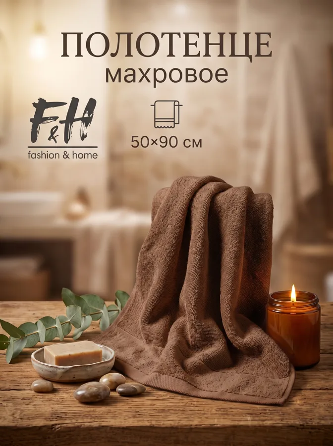 Полотенце махровое F&H Велюр, 50х90 см, шоколад