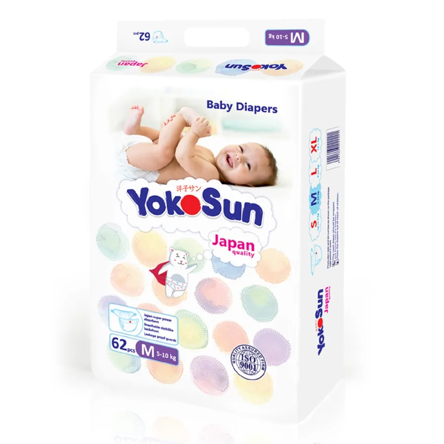 Подгузники YokoSun на липучках, размер: М (5-10 кг), 62 шт