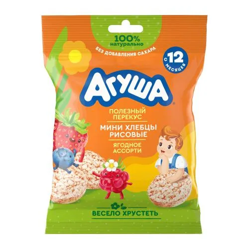 Мини-хлебцы рисовые детские Агуша Полезный Перекус Ягодное Ассорти 30г с 12 месяцев
