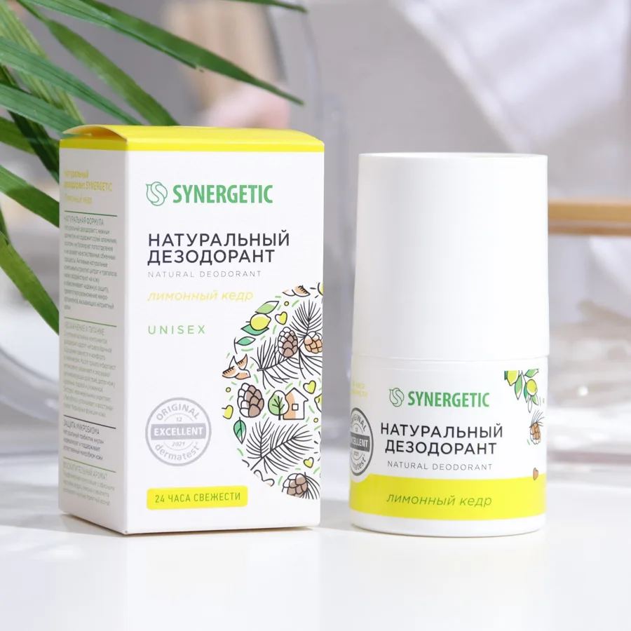 Дезодорант натуральный Synergetic Лимонный кедр, роликовый, 50мл