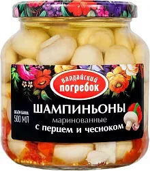 Шампиньоны ВАЛДАЙСКИЙ ПОГРЕБОК маринованные с перцем и чесноком ст/б 500мл
