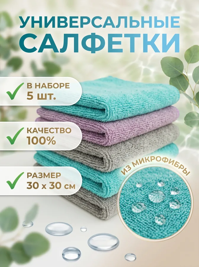 Салфетка микрофибра Freeдом 30*30 5шт