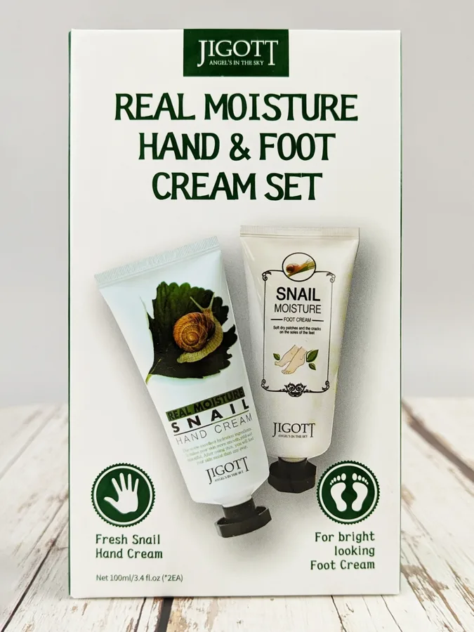 Набор кремов подарочный Jigott Snail Real Moisture Hand & Foot Cream Set, с муцином улитки, 200мл