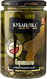 КОРНИШОНЫ МАРИНОВАННЫЕ КУБАНОЧКА, 680 Г