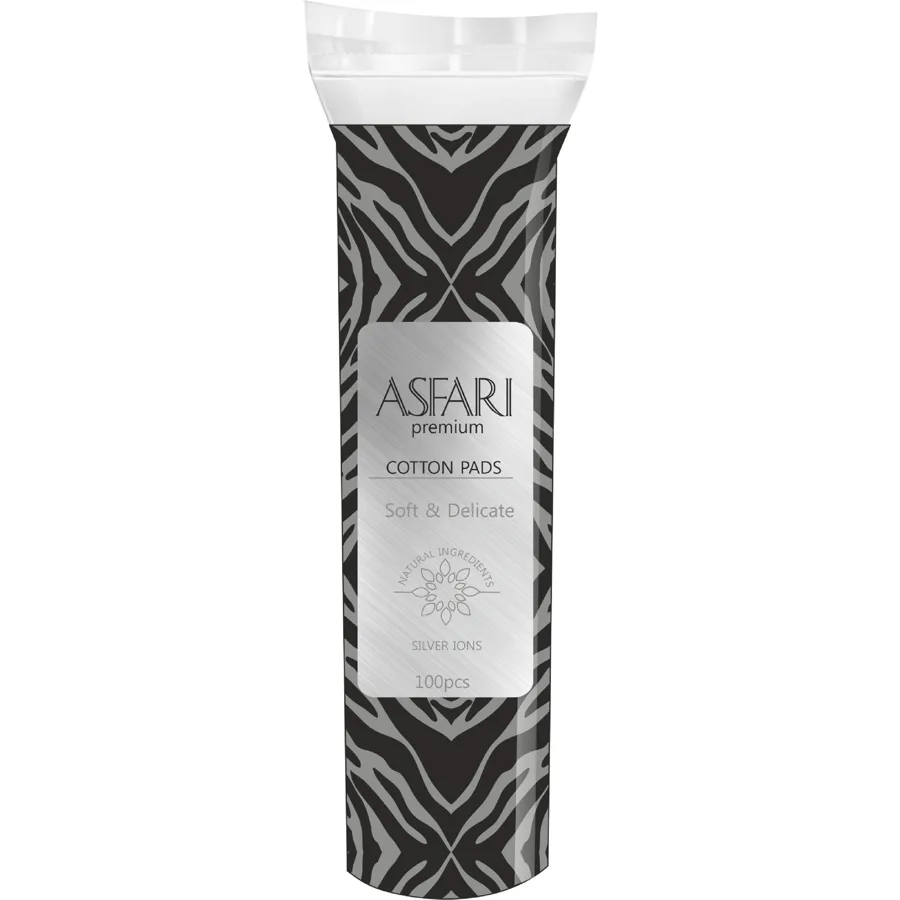 Ватные диски Asfari, с ионами серебра, прошитые, 100шт