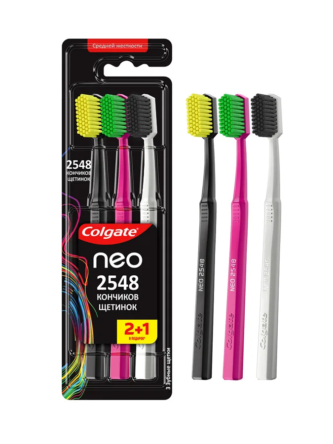 Набор зубных щеток Colgate Neo, средняя жесткость, 3шт, в ассортименте