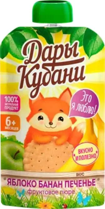 Пюре фруктовое Дары Кубани Яблоко-Банан-Печенье, 90 г