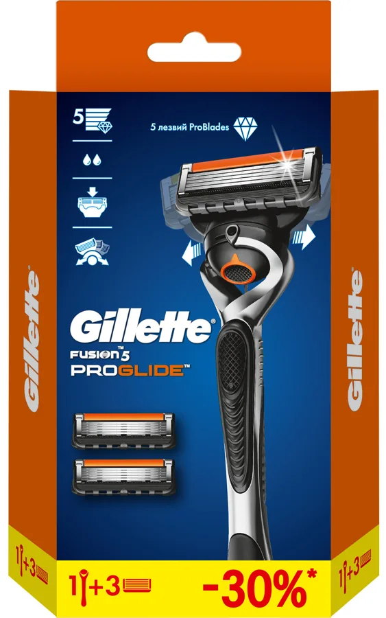 Бритвенный станок мужской Gillette Fusion5 ProGlide, с триммером, 5 лезвий, 3 сменные кассеты