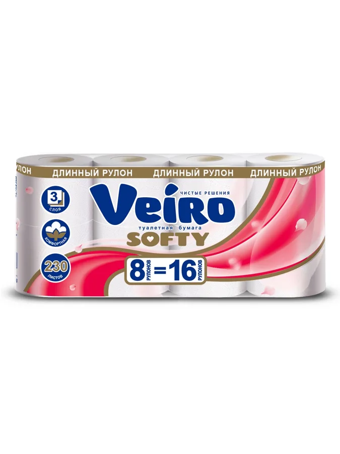 Туалетная бумага Veiro Софти (Softy), 3 слоя, 8 рулонов