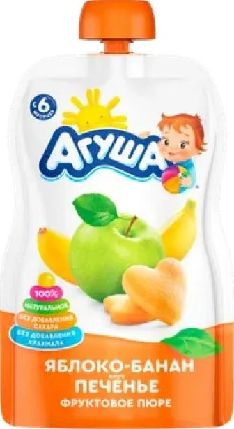 Фруктовое пюре Агуша Яблоко-банан-печенье, 90г