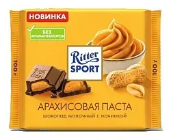 Шоколад РИТТЕР СПОРТ молочный арахисовая паста 100г