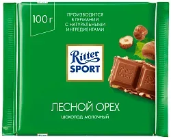 Шоколад РИТТЕР СПОРТ молочный с дробленым орехом 100г