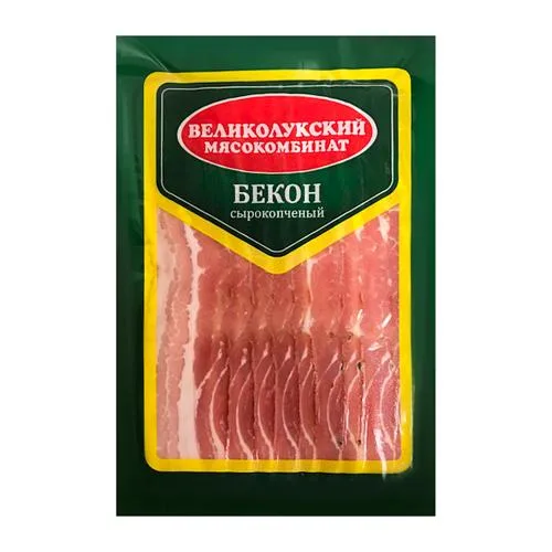Бекон из свинины Великолукский МК сырокопченый нарезка 200г