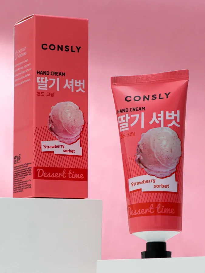 Крем для рук Consly Dessert Time, с ароматом клубничного сорбета, 100мл
