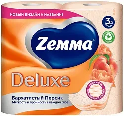 Туалетная бумага ЗЕММА Делюкс Бархатистый персик 3сл 4рул