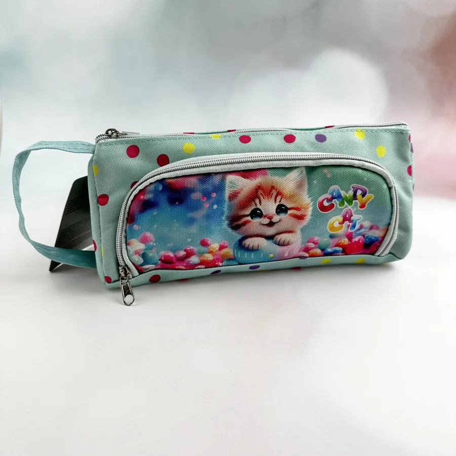 Пенал на молнии deVente Candy Cat, треугольный, текстильный, размер: 21x8.5x8.5см