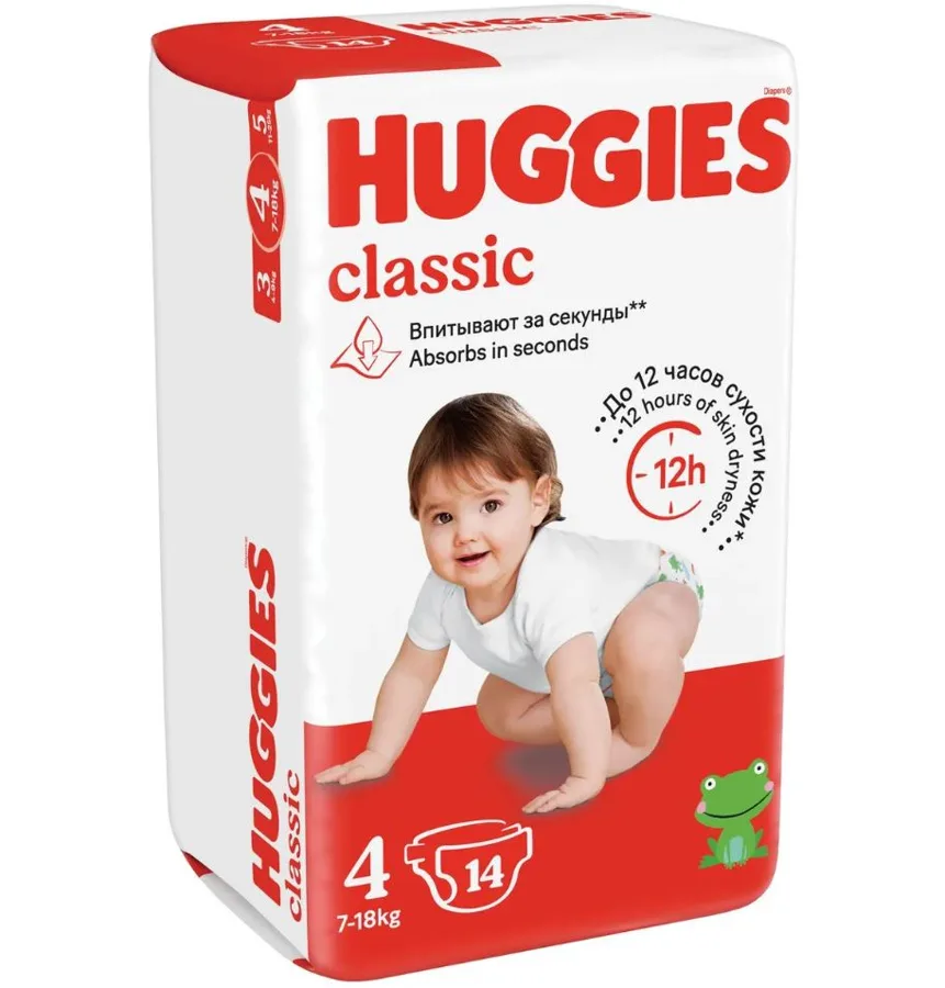 Подгузники Huggies Classic 4, 7-18кг, 14шт