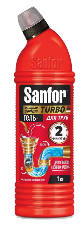 Гель для труб Sanfor Turbo для устранения сложных засоров, 1000мл
