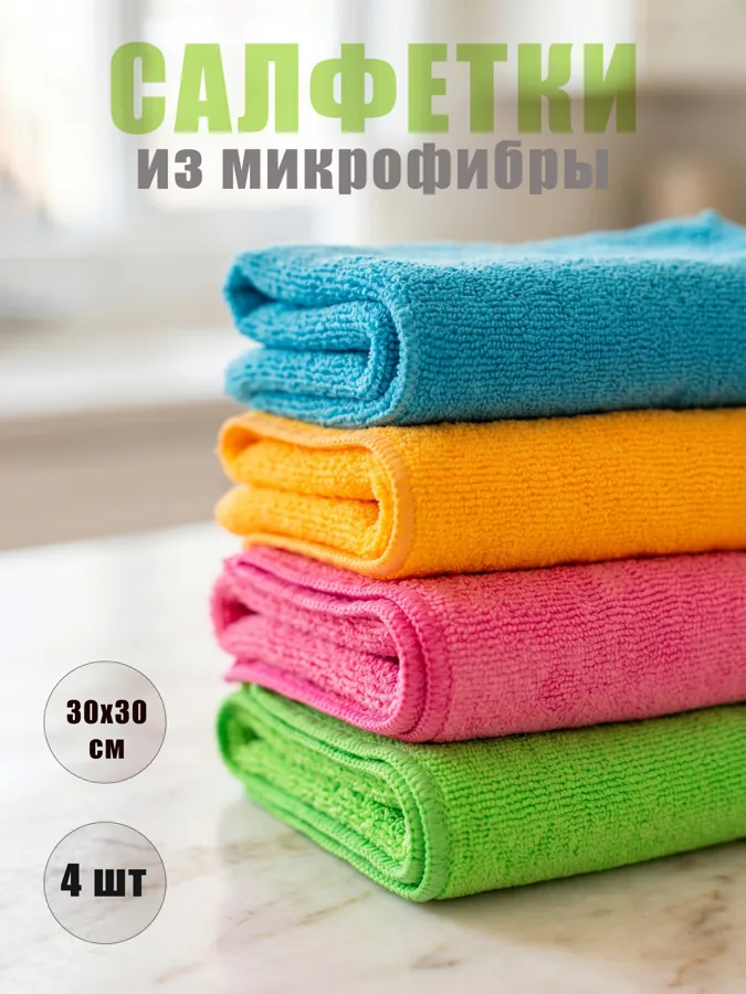 Салфетки для уборки Attribute Multi Colors, из микрофибры, 30х30см, 4шт