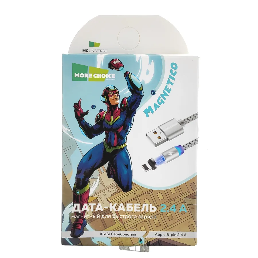 Дата-кабель для Apple 8-pin More choice Magnetico K61Si, цвет: Silver