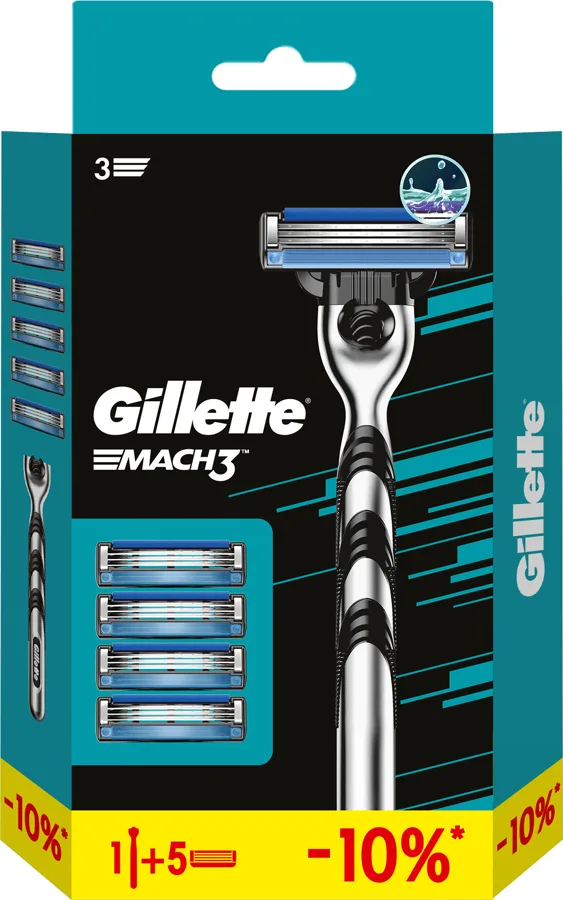 GILLETTE МАК3 (MACH3) Бритва с 1 сменной кассетой  + GIL  МАК3 (MACH3) Cменные кассеты для бритья 4шт