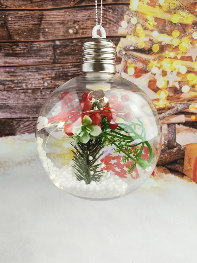 Украшение елочное Шар Ветка рябины, подсветка, 10см