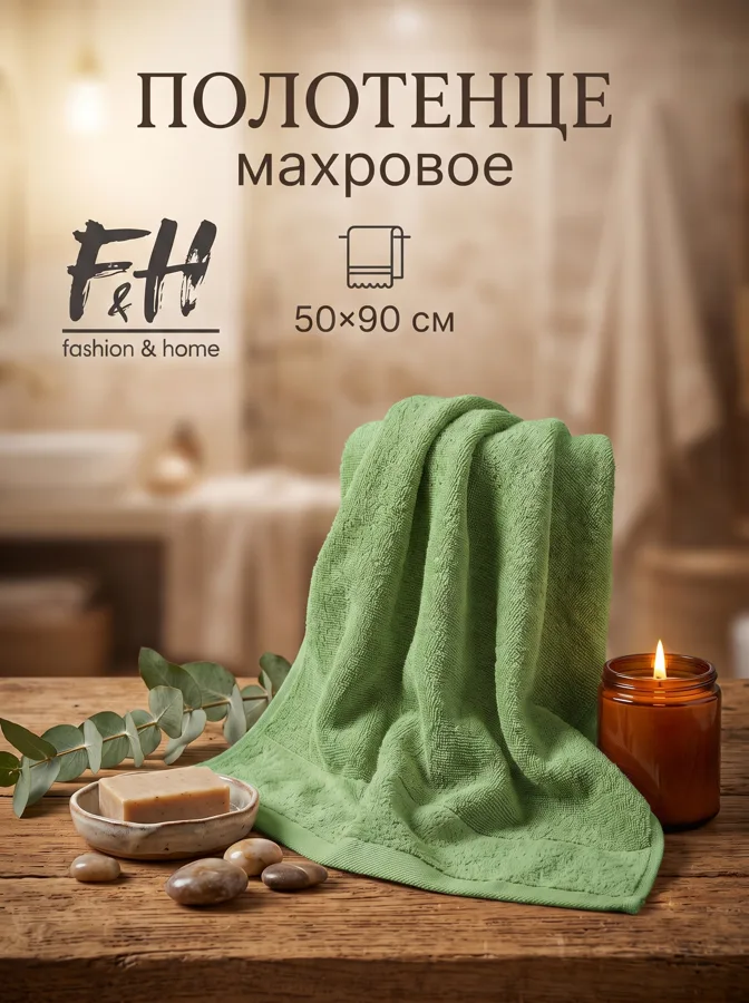 Полотенце махровое F&H Велюр, 50х90 см, оливка