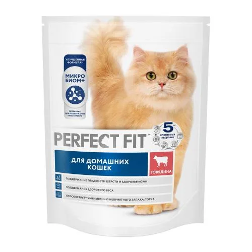 Сухой корм для домашних кошек с говядиной Perfect Fit 650г