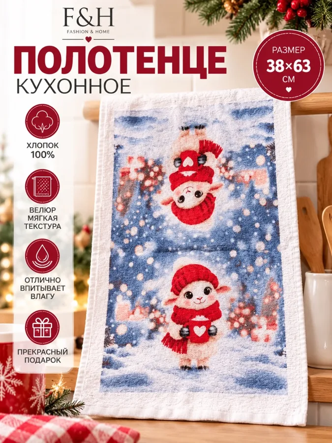 Полотенце F&H Барашек, велюровое, 38х63см