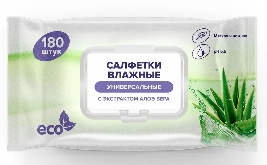 ECO Влажные салфетки универсальные 180шт клапан
