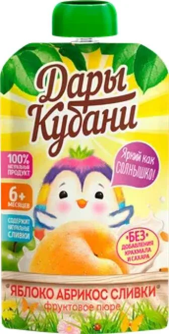 Пюре фруктовое Дары Кубани Яблоко-Абрикос-Сливки, 90 г
