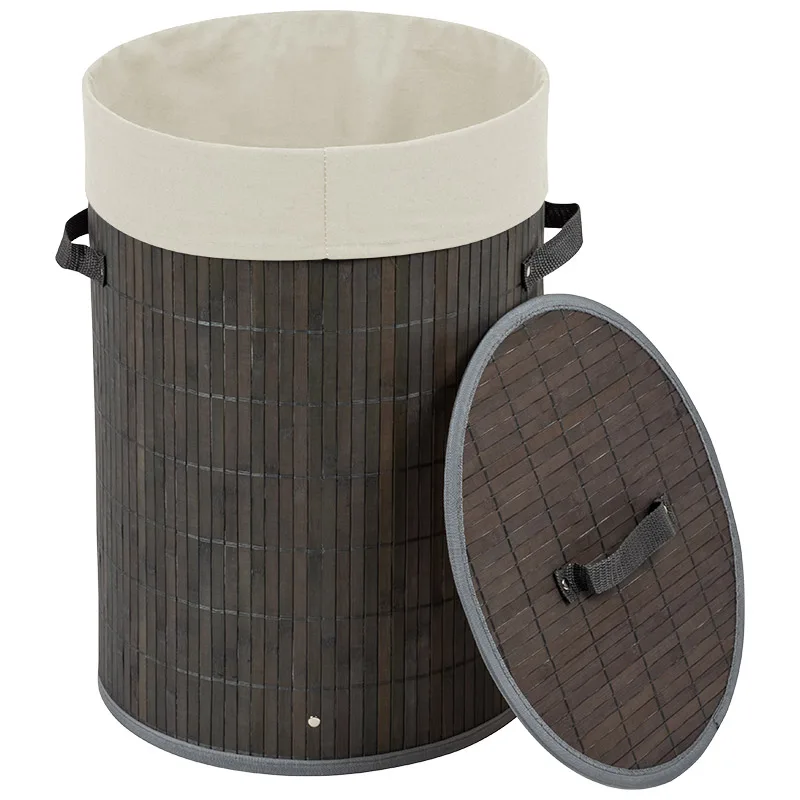 Корзина для белья Рыжий кот, бамбуковая с крышкой, 34.5х50см, 46.8л, серый