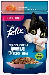 Корм для кошек ФЕЛИКС Двойная вкуснятина с лососем и форелью в желе 75г