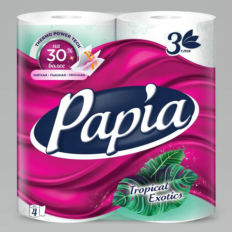 Туалетная бумага Papia 3сл. 4шт Тропическая экзотика