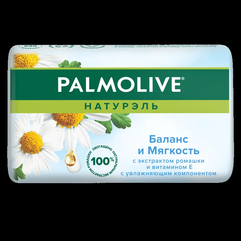 Мыло туалетное Palmolive Натурэль Баланс и Мягкость с экстрактом ромашки и витамином Е, 90г