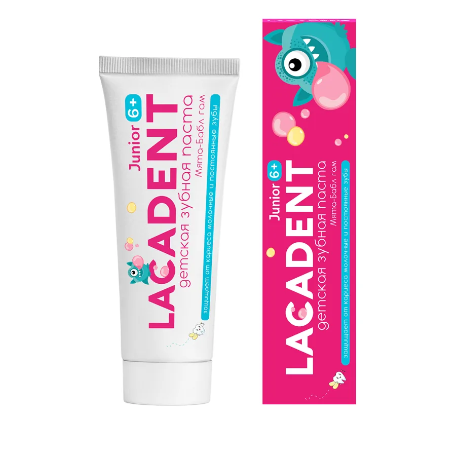 Зубная паста детская Lacadent Junior Мята-Бабл гам, защита от кариеса, 6+, 50мл