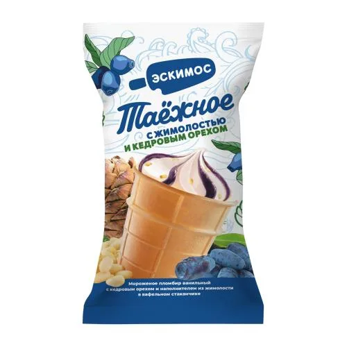 Мороженое Эскимос пломбир таёжное вафельный стаканчик жимолость кедровый орех 90г