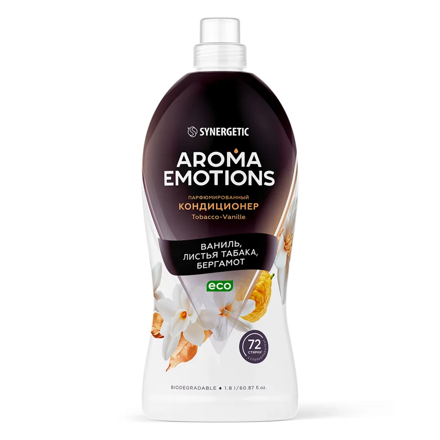 Кондиционер для белья Synergetic Aroma Emotions Tobacco-Vanille, парфюмированный, 72 стирки, 1.8л