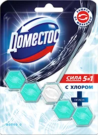 БЛОК ДЛЯ ОЧИЩЕНИЯ УНИТАЗА ДОМЕСТОС ПАУЭР 5, КРИСТАЛЬНАЯ ЧИСТОТА, 50 Г