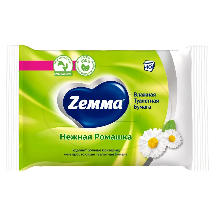 Туалетная бумага влажная ZEMMA Нежная Ромашка, 40шт